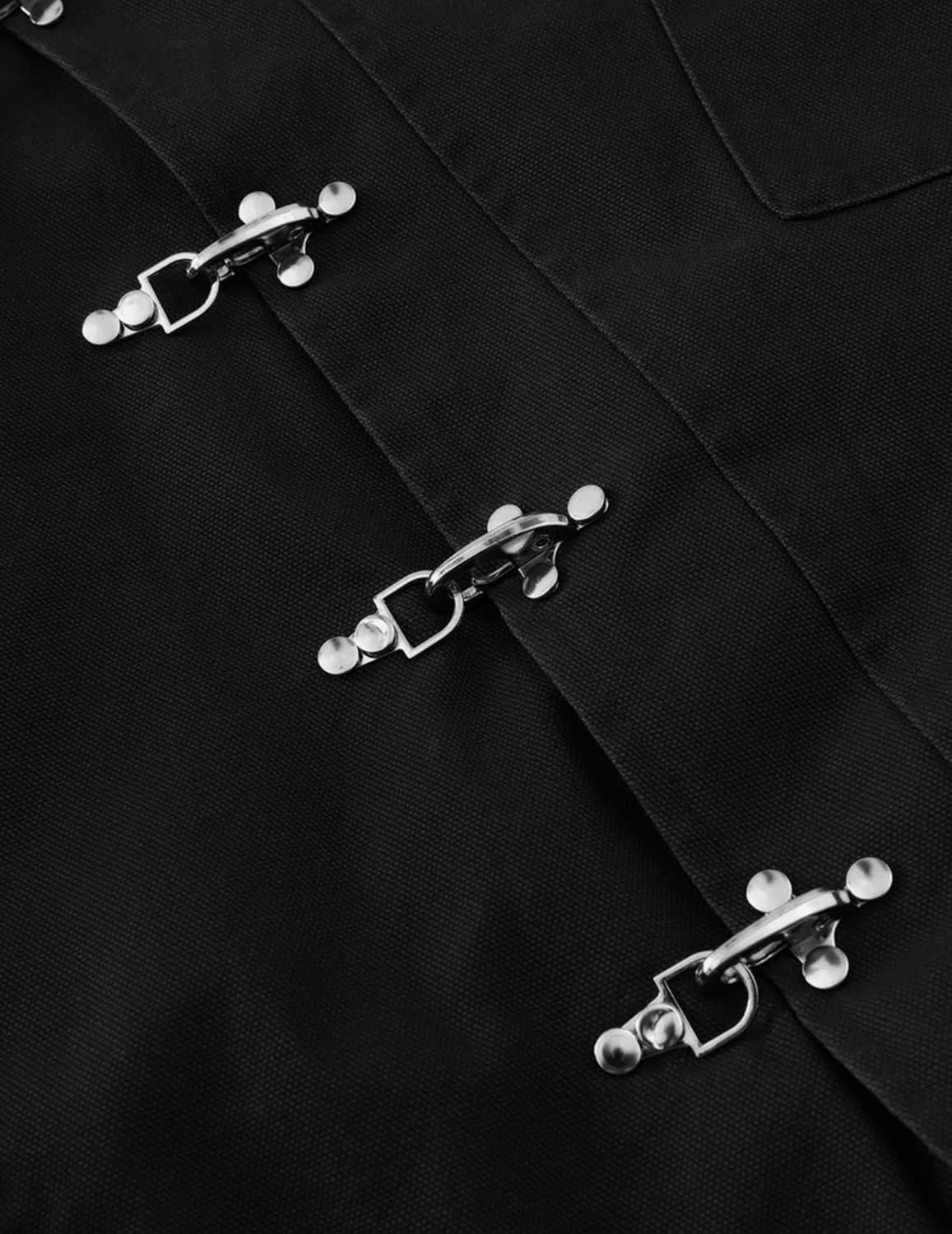 imageAelfric Eden Mens Jackets Metal Button Boxy Jacket Vintage Casual Collared Streetwear Slant Placket Soft Warm CoatsBlack