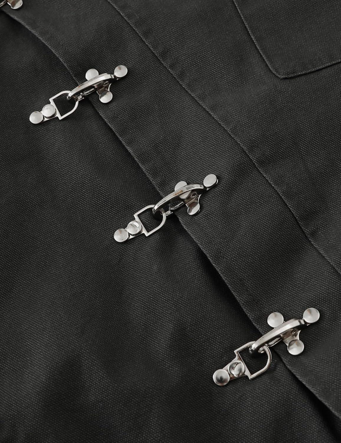 imageAelfric Eden Mens Jackets Metal Button Boxy Jacket Vintage Casual Collared Streetwear Slant Placket Soft Warm CoatsGrey