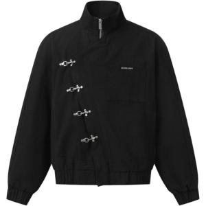 imageAelfric Eden Mens Jackets Metal Button Boxy Jacket Vintage Casual Collared Streetwear Slant Placket Soft Warm CoatsBlack