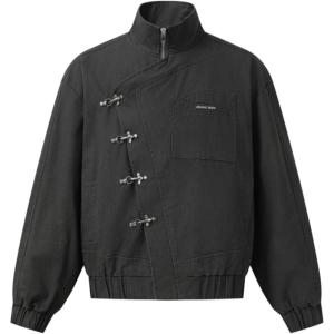 imageAelfric Eden Mens Jackets Metal Button Boxy Jacket Vintage Casual Collared Streetwear Slant Placket Soft Warm CoatsGrey