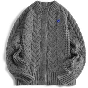 imageAelfric Eden Chunky Cardigan Sweaters for Women Oversized Cable Knit Open Front Cardigans Long Sleeve Crewneck Trendy OutfitsGrey