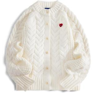 imageAelfric Eden Chunky Cardigan Sweaters for Women Oversized Cable Knit Open Front Cardigans Long Sleeve Crewneck Trendy OutfitsWhite