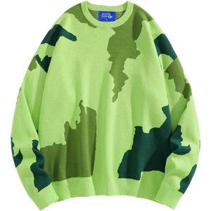 imageAelfric Eden Mens Sweater Camouflage Color Blocking Printed Casual Oversized Sweater PulloverGreen