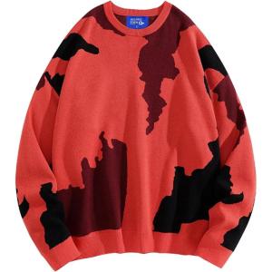 imageAelfric Eden Mens Sweater Camouflage Color Blocking Printed Casual Oversized Sweater PulloverRed