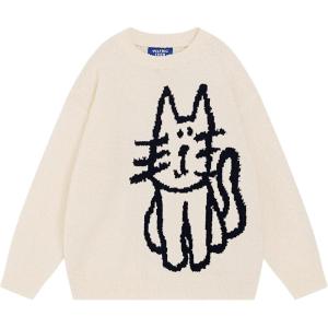 imageAelfric Eden Pullover Sweater Cute Printed Oversized Sweater Fall Winter Couple TopsApricot