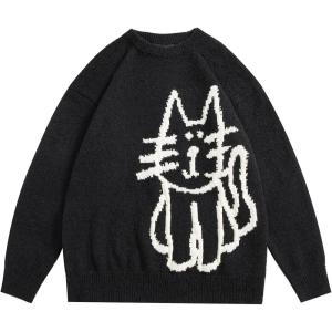 imageAelfric Eden Pullover Sweater Cute Printed Oversized Sweater Fall Winter Couple TopsBlack