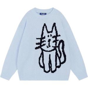 imageAelfric Eden Pullover Sweater Cute Printed Oversized Sweater Fall Winter Couple TopsLight Blue