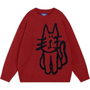 imageAelfric Eden Pullover Sweater Cute Printed Oversized Sweater Fall Winter Couple TopsRed