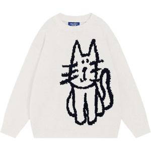 imageAelfric Eden Pullover Sweater Cute Printed Oversized Sweater Fall Winter Couple TopsWhite