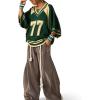 image:imageAelfric Eden Womens Number Graphic Knit Tops Oversized 34 Batwing Sleeve V Neck Streetwear Trendy TopsGreen