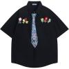 image:imageAelfric Eden Mens Button Down Shirts Handcrafted Floral Short Sleeve Shirt Graffiti Necktie Casual Shirts Summer Beach TopsBlack