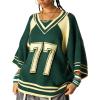 image:imageAelfric Eden Womens Number Graphic Knit Tops Oversized 34 Batwing Sleeve V Neck Streetwear Trendy TopsGreen
