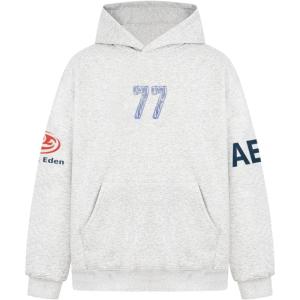 image:imageAelfric Eden 77 Pattern Pullover Hoodie Number Print Embroidery Graphic Hooded Sweatshirt Unisex Casual Y2K Long Sleeve TopsGrey