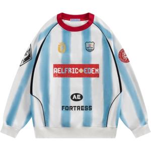 image:imageAelfric Eden 77 Stripe Print Sweatshirt Crewneck Vintage Graphic Pullover Streetwear Unisex Long Sleeve Jersey Shirt TopsBlue