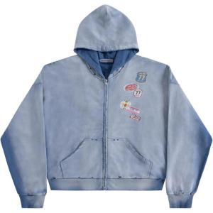 image:imageAelfric Eden Badge Graphic Vintage Acid Wash Boxy Zip Up Hoodie Unisex Streetwear Hooded Sweatshirt with PocketsBlue