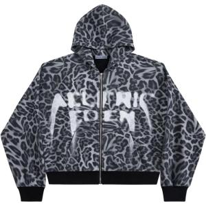 image:imageAelfric Eden Leopard Print Zip Up Hoodie Cropped Oversized Sweatshirts Boxy Casual Jackets Streetwear ClothesBlack