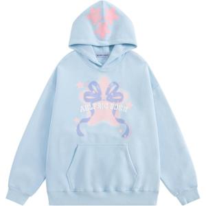 image:imageAelfric Eden Womens Graphic Hoodies Blurring Bow Star Pullover Hoodie Unisex Oversized Y2K Cute Hooded SweatshirtBlue