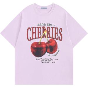 image:imageAelfric Eden Oversized Graphic Tees Unisex Cherries Print T Shirts Casual Summer Short Sleeve Top Cotton Cute Tee ShirtPurple
