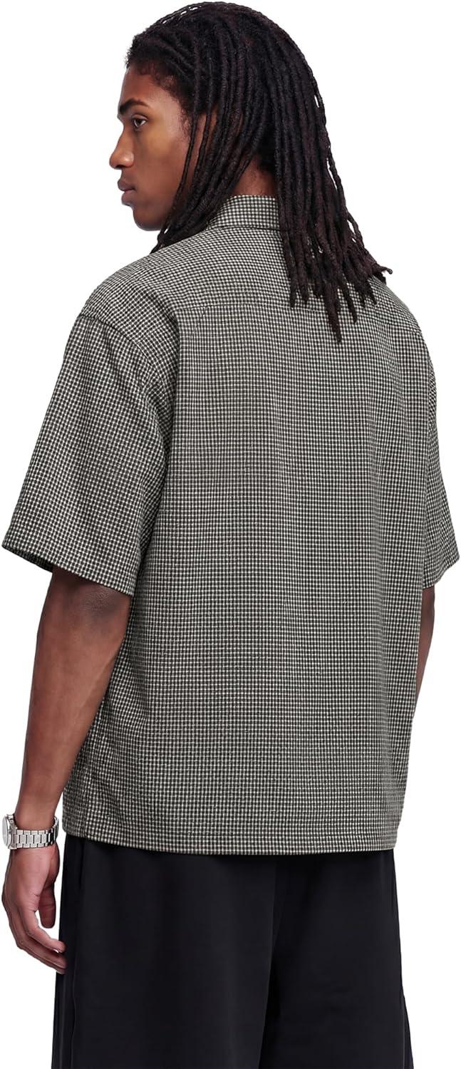 image:imageAelfric Eden Mens Button Down Plaid Shirts Short Sleeve Oversized Polo Tee Lightweight Vintage T Shirts UnisexBlack