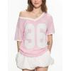 image:imageAelfric Eden Womens Jersey Tshirts Letter Printed Tees V Neck Mesh Short Sleeve Y2k Summer Casual Tops Clothes01 Pink