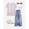 image:imageAelfric Eden Womens Jersey Tshirts Letter Printed Tees V Neck Mesh Short Sleeve Y2k Summer Casual Tops Clothes01 Pink