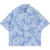image:imageAelfric Eden Mens Cropped Boxy Button Down Plaid Shirts Washed Polo Tee Short Sleeve Casual Vintage T ShirtsBlue
