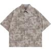 image:imageAelfric Eden Mens Cropped Boxy Button Down Plaid Shirts Washed Polo Tee Short Sleeve Casual Vintage T ShirtsBrown