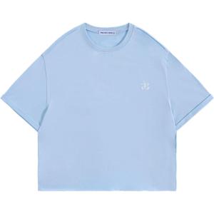 image:imageAelfric Eden Cropped T Shirts for Women Boxy Tee Roll Hem Solid Basic Crop Tops Crewneck Short Sleeve TeesLight Blue