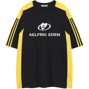 image:imageAelfric Eden Oversized Graphic Tees Men Contrast Color Speedway Racing Tee Unisex Streetwear Tshirt Patchwork Polo TeeYellow
