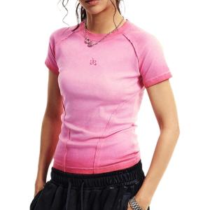 image:imageAelfric Eden Womens Basic T Shirts Summer Tops 2026 Crop Short Sleeve Slim Fit Tee Gradient Color Acid Wash Gym WorkoutPink