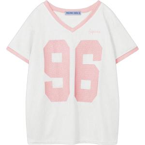 image:imageAelfric Eden Womens Jersey Tshirts Letter Printed Tees V Neck Mesh Short Sleeve Y2k Summer Casual Tops ClothesWhite