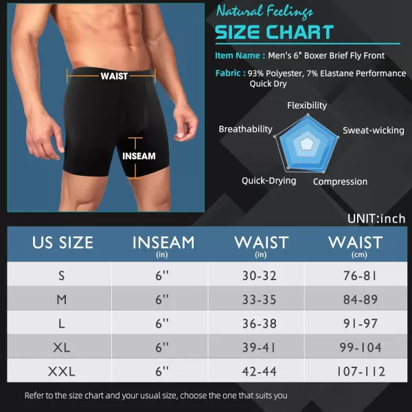 Natural Feelings Athletic Mens Underwear Boxer Briefs for Men pack 24 Pack S M L XL XXLA 4pack Black