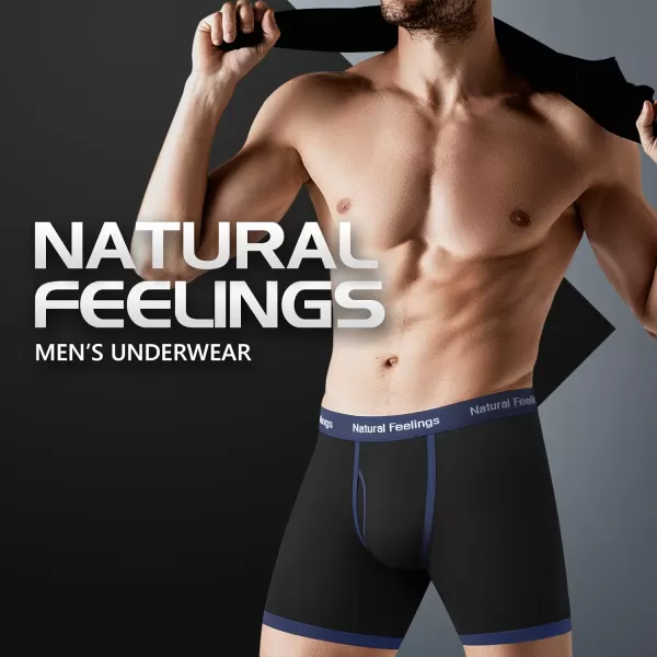 Natural Feelings Boxer Briefs Mens Underwear Men Pack Soft Cotton Open Fly UnderwearC2 Black With Multicolor Logo