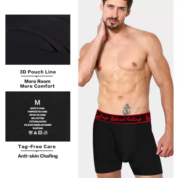 Natural Feelings Boxer Briefs Mens Underwear Men Pack Soft Cotton Open Fly UnderwearD1 Black