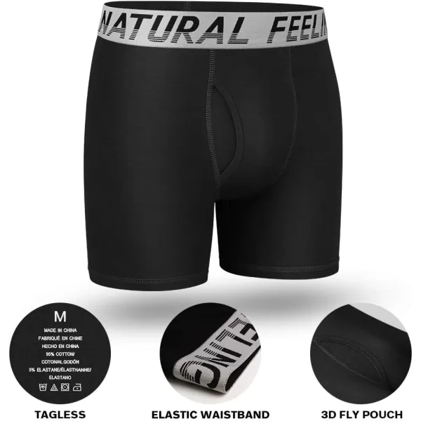 Natural Feelings Boxer Briefs Mens Underwear Men Pack Soft Cotton Open Fly UnderwearE2 Black