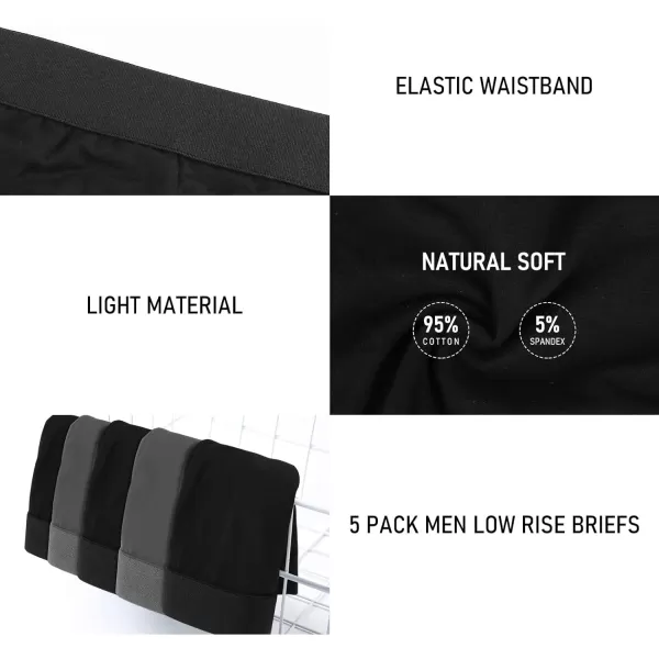 Natural Feelings Mens Underwear Briefs Mens Cotton Briefs for Men Pack with FlyC5 Pairs BlackGrey Mens Cotton Low Rise Briefs