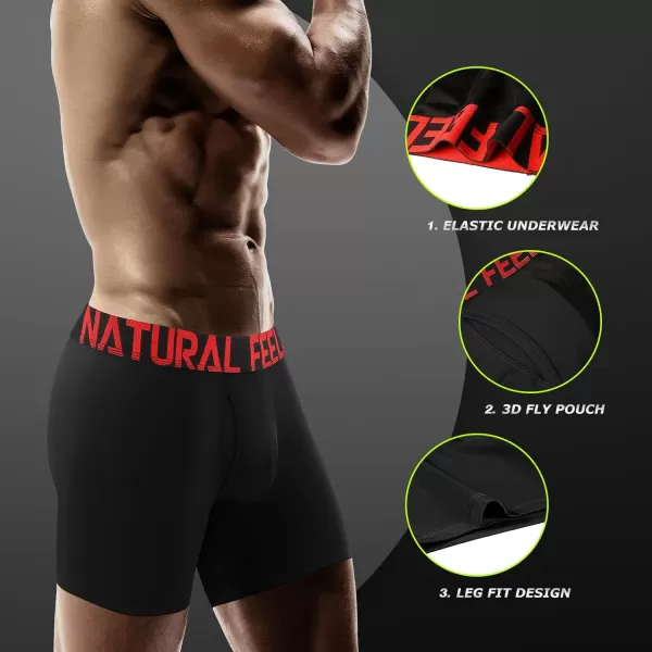 Natural Feelings Mens Underwear Coolzone Boxer Briefs for Men Pack Stretch Performance Quick Dry Sports UnderwearB 5 Pack Black Underwear With Red Logo