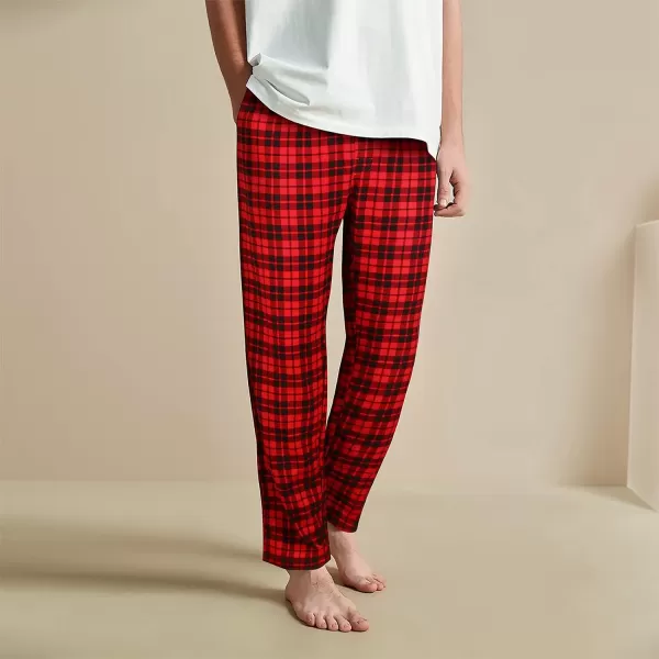 Natural Feelings Mens Woven Sleep Pajama Pant Men Flannel Pajama Pants Cotton Sleep Pant Lounge Sleepwear Pants with PocketsAred and Black Plaid Pajama Pants