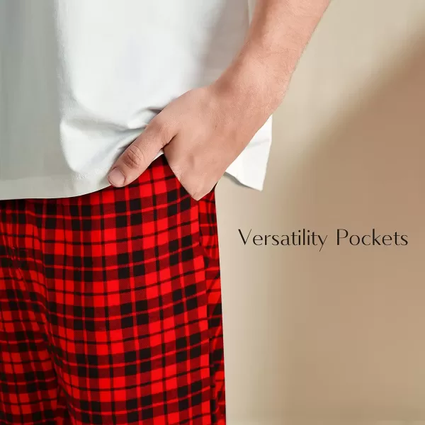 Natural Feelings Mens Woven Sleep Pajama Pant Men Flannel Pajama Pants Cotton Sleep Pant Lounge Sleepwear Pants with PocketsAred and Black Plaid Pajama Pants