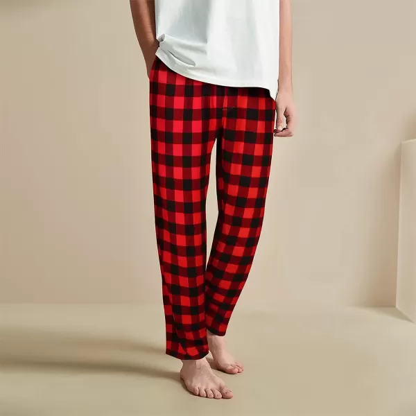 Natural Feelings Mens Woven Sleep Pajama Pant Men Flannel Pajama Pants Cotton Sleep Pant Lounge Sleepwear Pants with PocketsG Red Plaid Pajama Pants