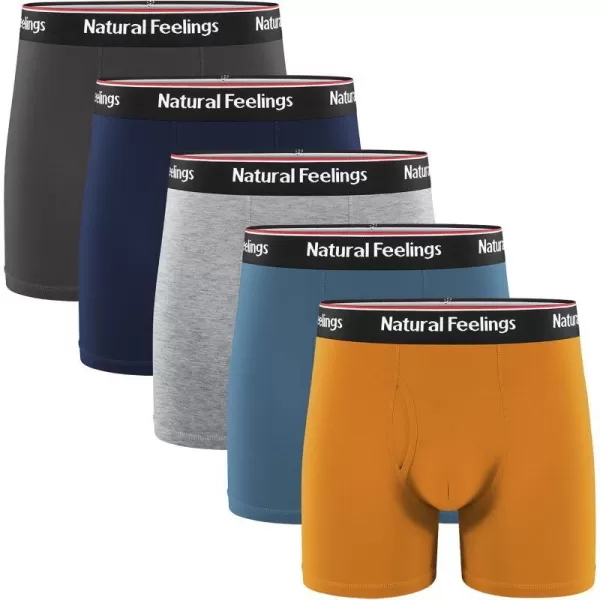 Natural Feelings Boxer Briefs Mens Underwear Men Pack Soft Cotton Open Fly UnderwearA3 BlackYellowBlueNavyGrey