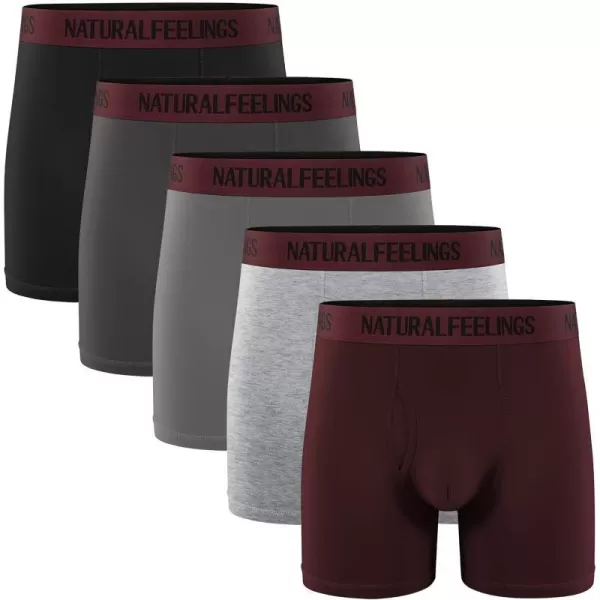 Natural Feelings Boxer Briefs Mens Underwear Men Pack Soft Cotton Open Fly UnderwearA4 BlackBurgundyGrey