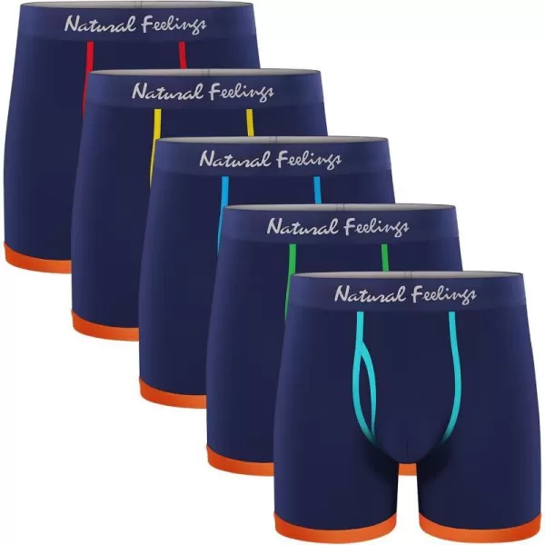 Natural Feelings Boxer Briefs Mens Underwear Men Pack Soft Cotton Open Fly UnderwearA6 Navy Blue