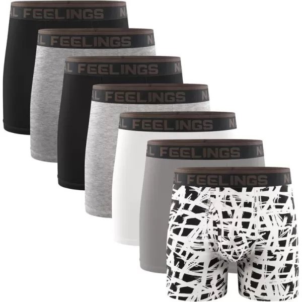 Natural Feelings Boxer Briefs Mens Underwear Men Pack Soft Cotton Open Fly UnderwearD2 BlackDark GreyLight GreyWhitePrinted