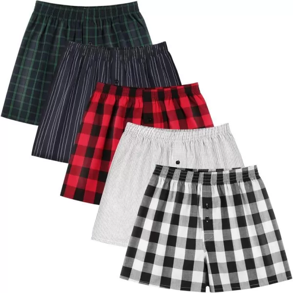 Natural Feelings Classic Boxers Shorts Cotton Woven Mens Underwear Boxers PackF Red Plaid Mens Boxers