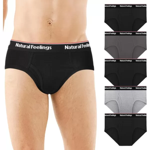 Natural Feelings Mens Underwear Briefs Mens Cotton Briefs for Men Pack with FlyF5 Pairs BlackGrey Mens Cotton Low Rise Briefs