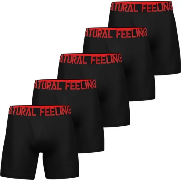 Natural Feelings Mens Underwear Coolzone Boxer Briefs for Men Pack Stretch Performance Quick Dry Sports UnderwearB 5 Pack Black Underwear With Red Logo