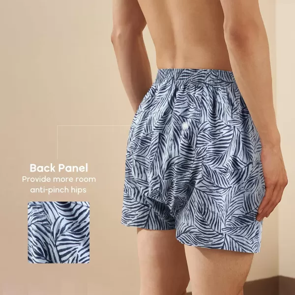 Natural Feelings Classic Boxers Shorts Cotton Woven Mens Underwear Boxers PackD Navy BlueLeaf Print Boxer Shorts