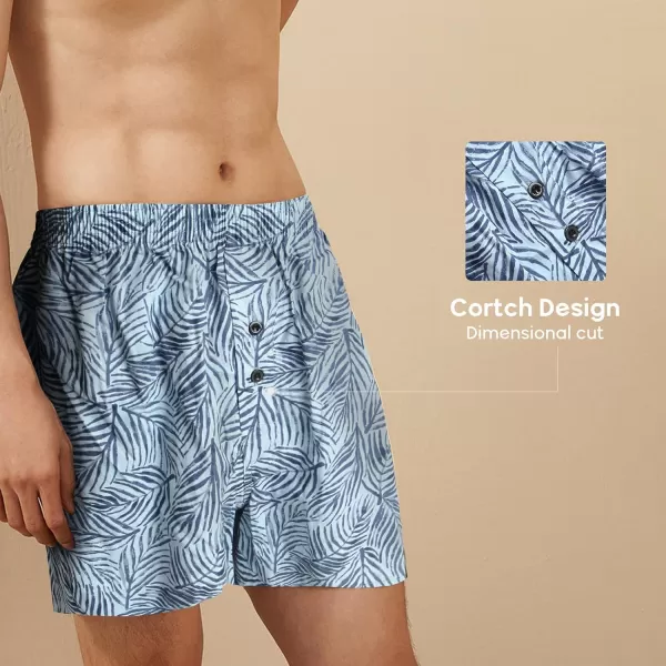 Natural Feelings Classic Boxers Shorts Cotton Woven Mens Underwear Boxers PackD Navy BlueLeaf Print Boxer Shorts