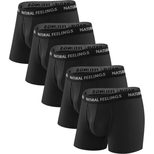 Natural Feelings Mens Underwear Bamboo Viscose Boxer Briefs Comfy Breathable Underwear for Men with Open Fly 5PackA Black  5 Pack